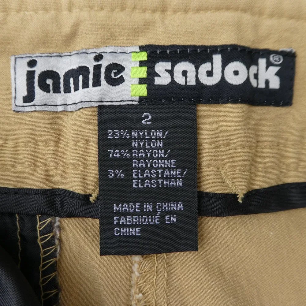 Jamie Sadock Shorts Gold Bermuda Tan Stretch Zip Pockets 8 inch Inseam 2